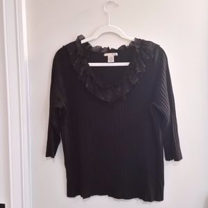 Black ribbed sweater w/Lace ruffle detail By Evie